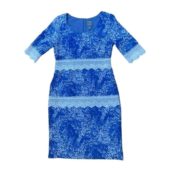 RABBIT Rabbit Rabbit Blue Periwinkle Lace Pencil Dress Size 8 - Picture 9 of 16